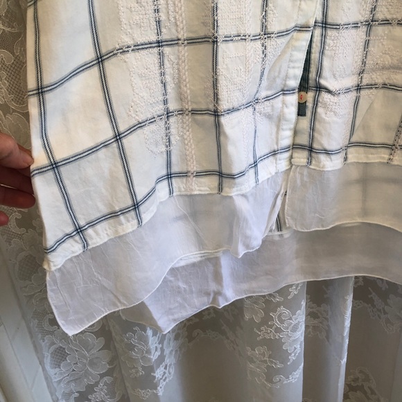 JOHNNY WAS * White Blue Plaid Embroidered Button Front Shirt - Picture 7 of 9